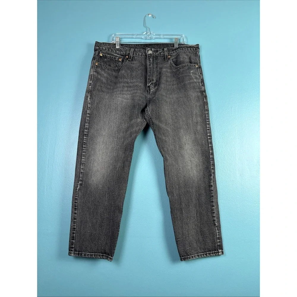 Levis 502 Jeans Mens 36x29 Black Tapered Fit Denim Fade Whiskers